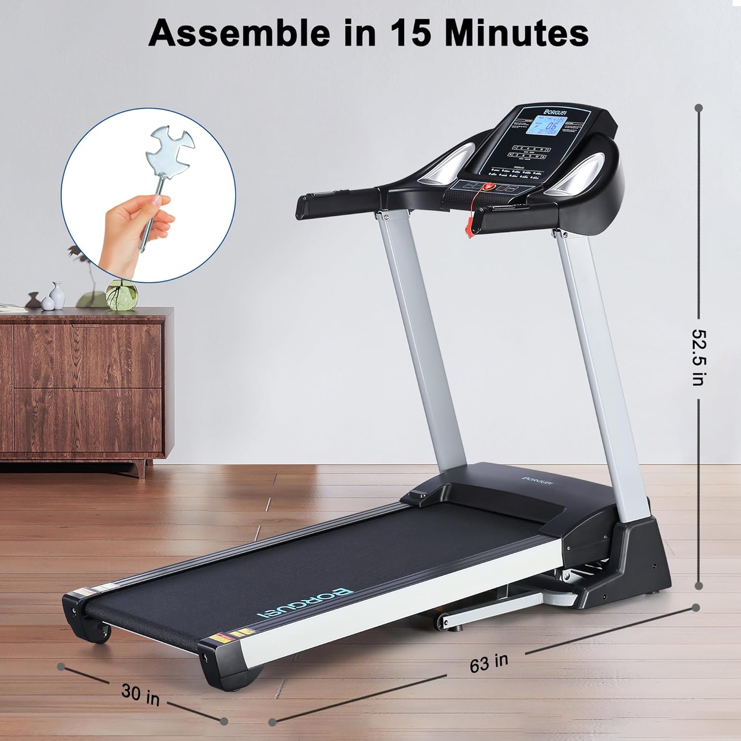 Folding Electric Treadmill with 15% Auto Incline, 350 LBS Capacity, 3.5 HP, 20" Wide Tread Belt, Max 10MPH Speed L6006