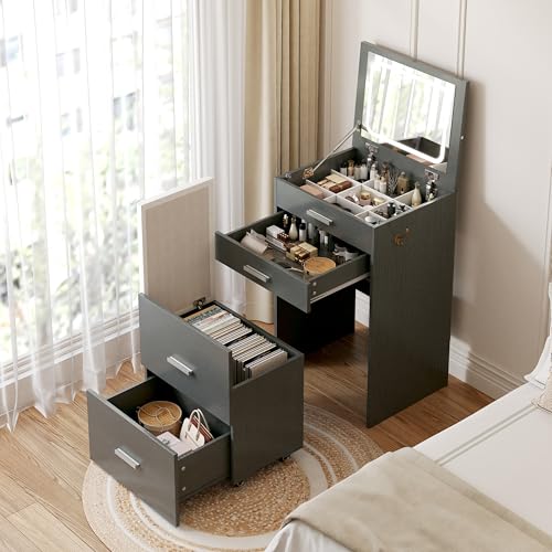 White 3 Drawer Vanity Desk with Mirror and Stool R740783