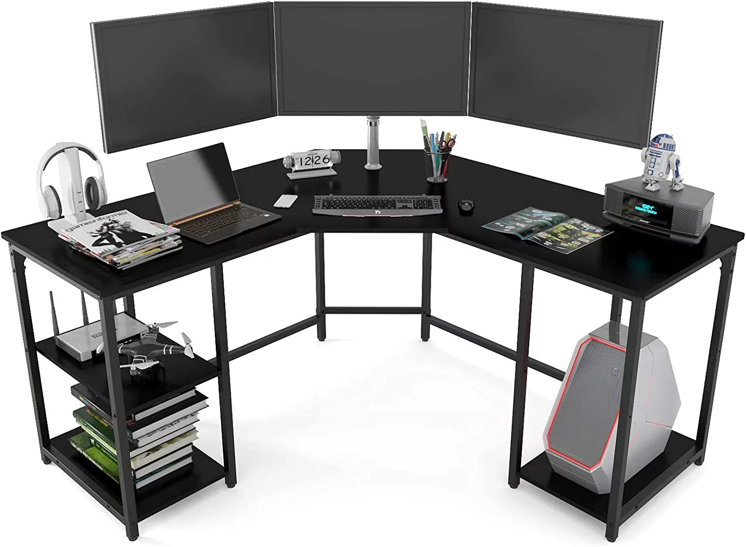 L-Shaped Corner Desk with Shelves H98400