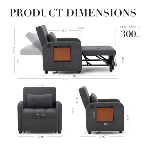Lightgrey Fabric Convertible Sleeper Sofa Bed with USB Port S908185
