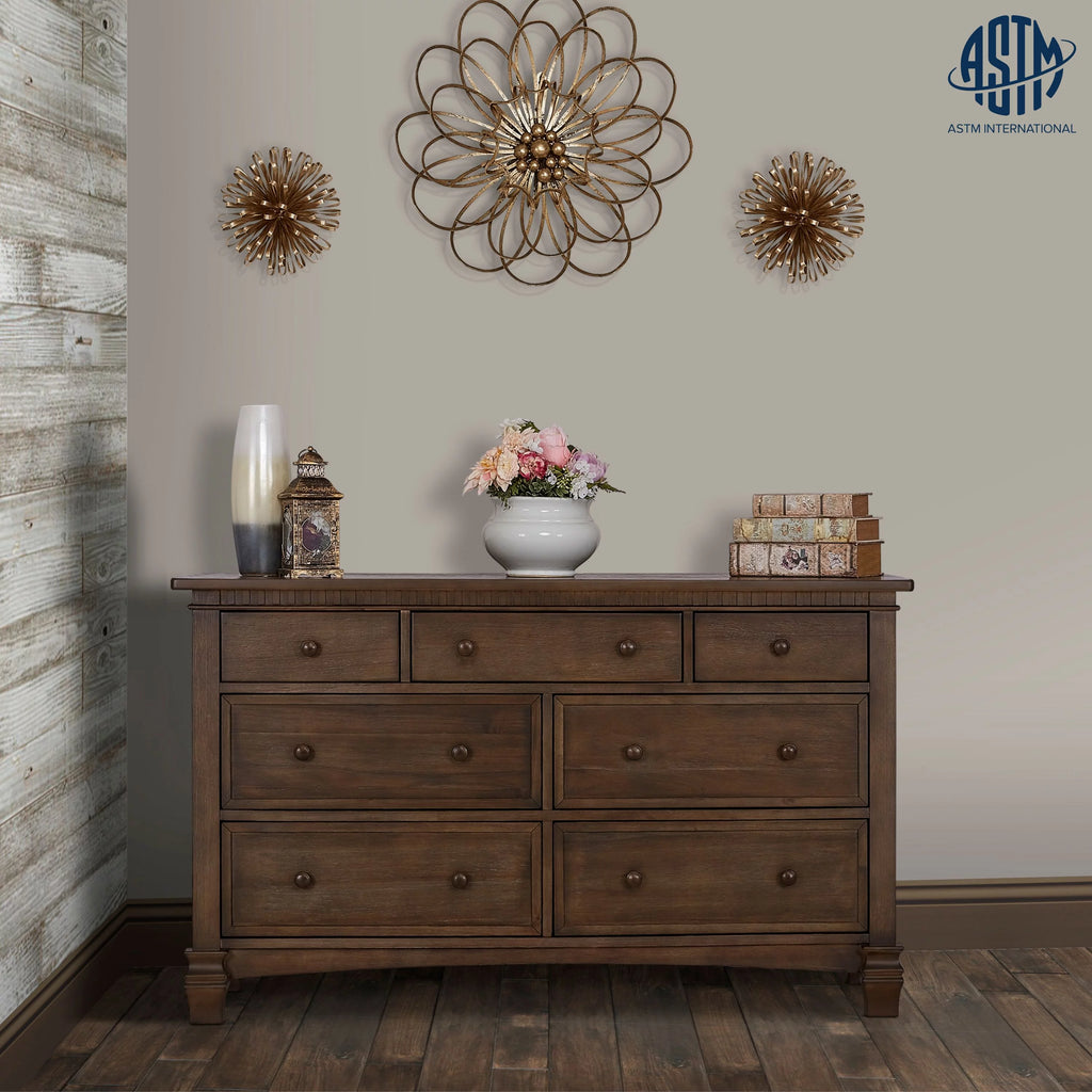 Antique Brown 7 Drawers Double Dresser V94811