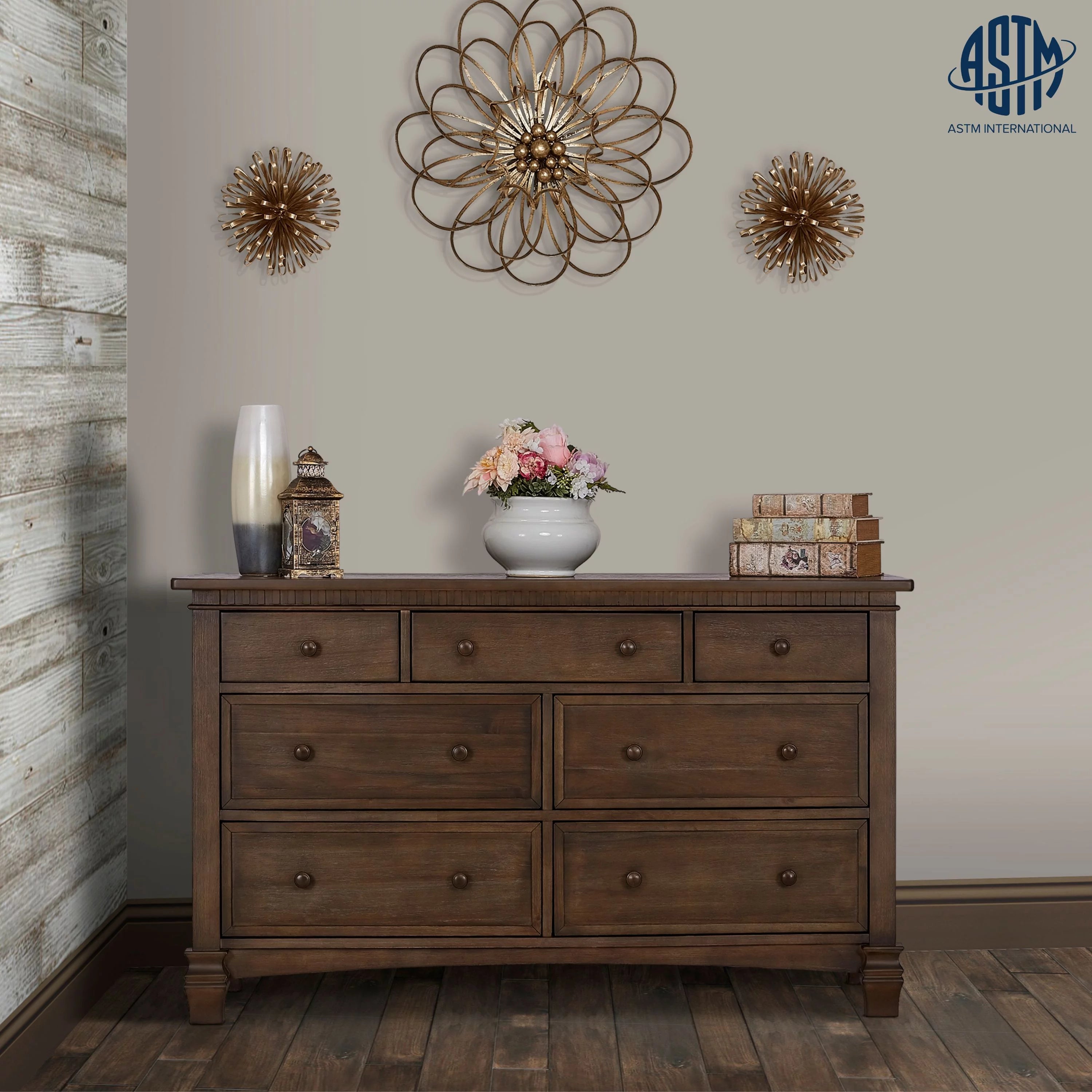 Antique Brown 7 Drawers Double Dresser V94811