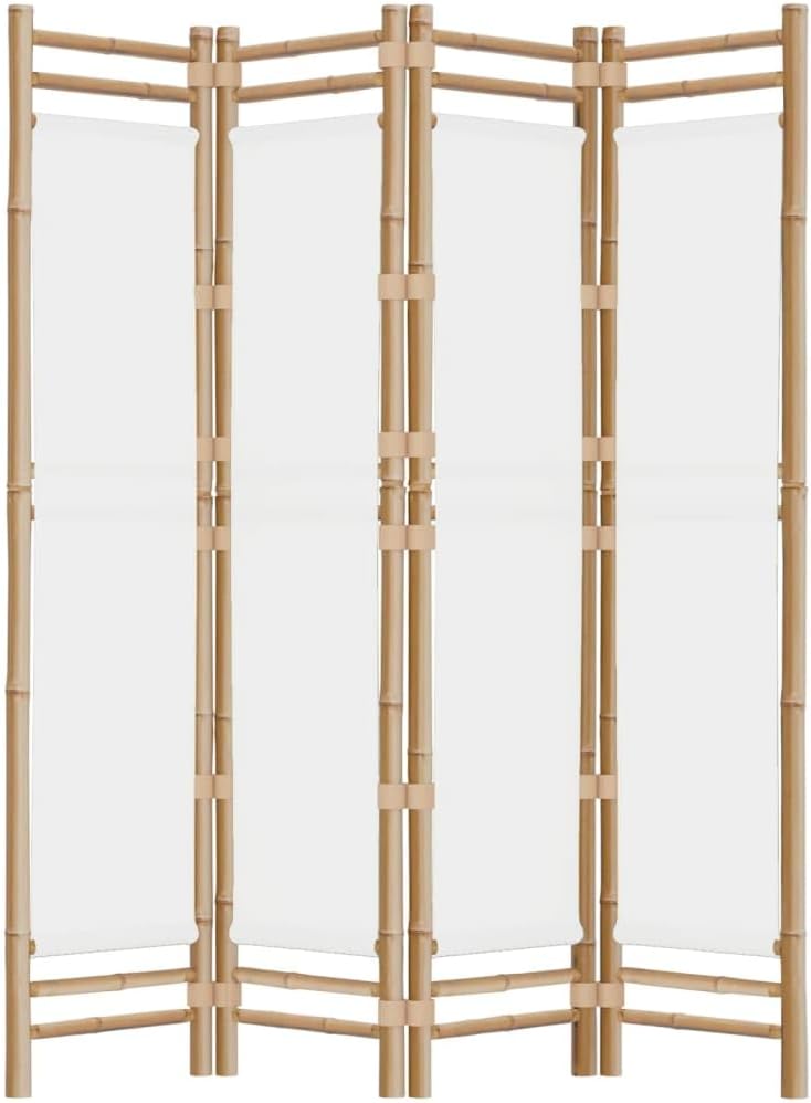 Cream White 4-Panel Bamboo Room Divider P836657