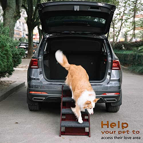 Wooden Pet Stairs Foldable Stairs & Ramp Portable Dog Ladder (Brown) P45155