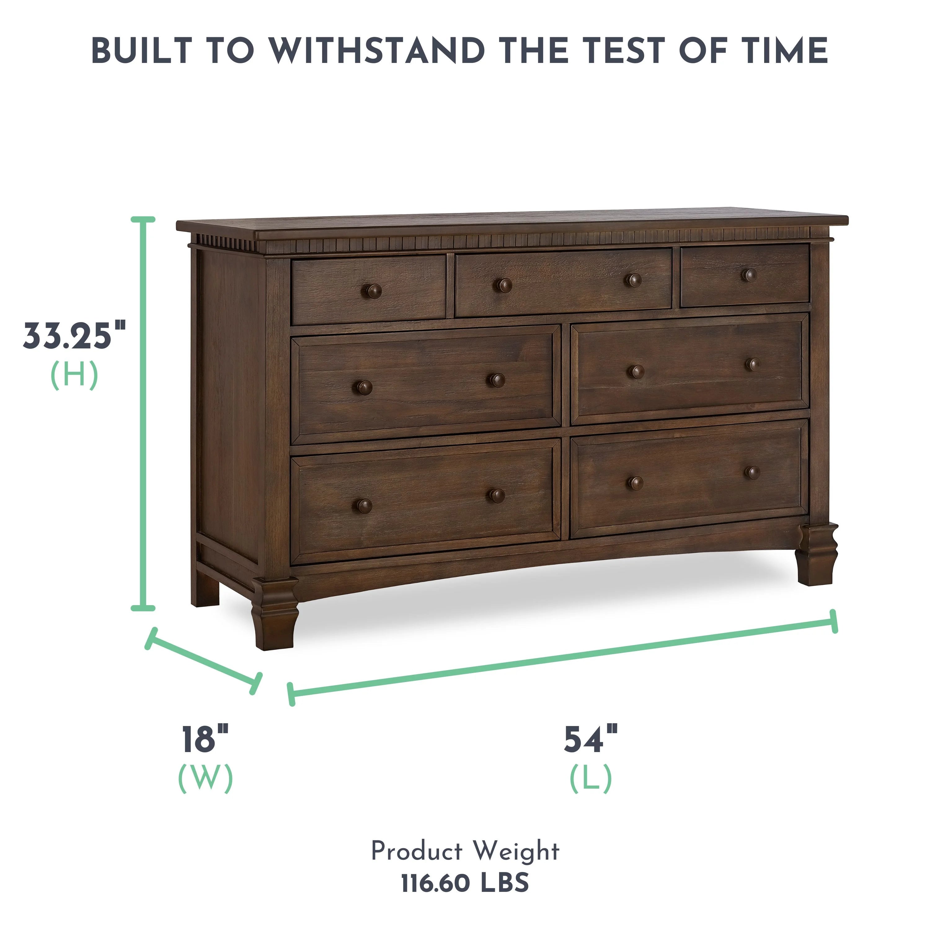Antique Brown 7 Drawers Double Dresser V94811