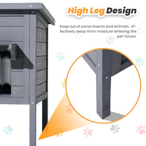 Wooden-Grey Weatherproof Insulated Outdoor Cat House with PVC Door Flaps N3474
