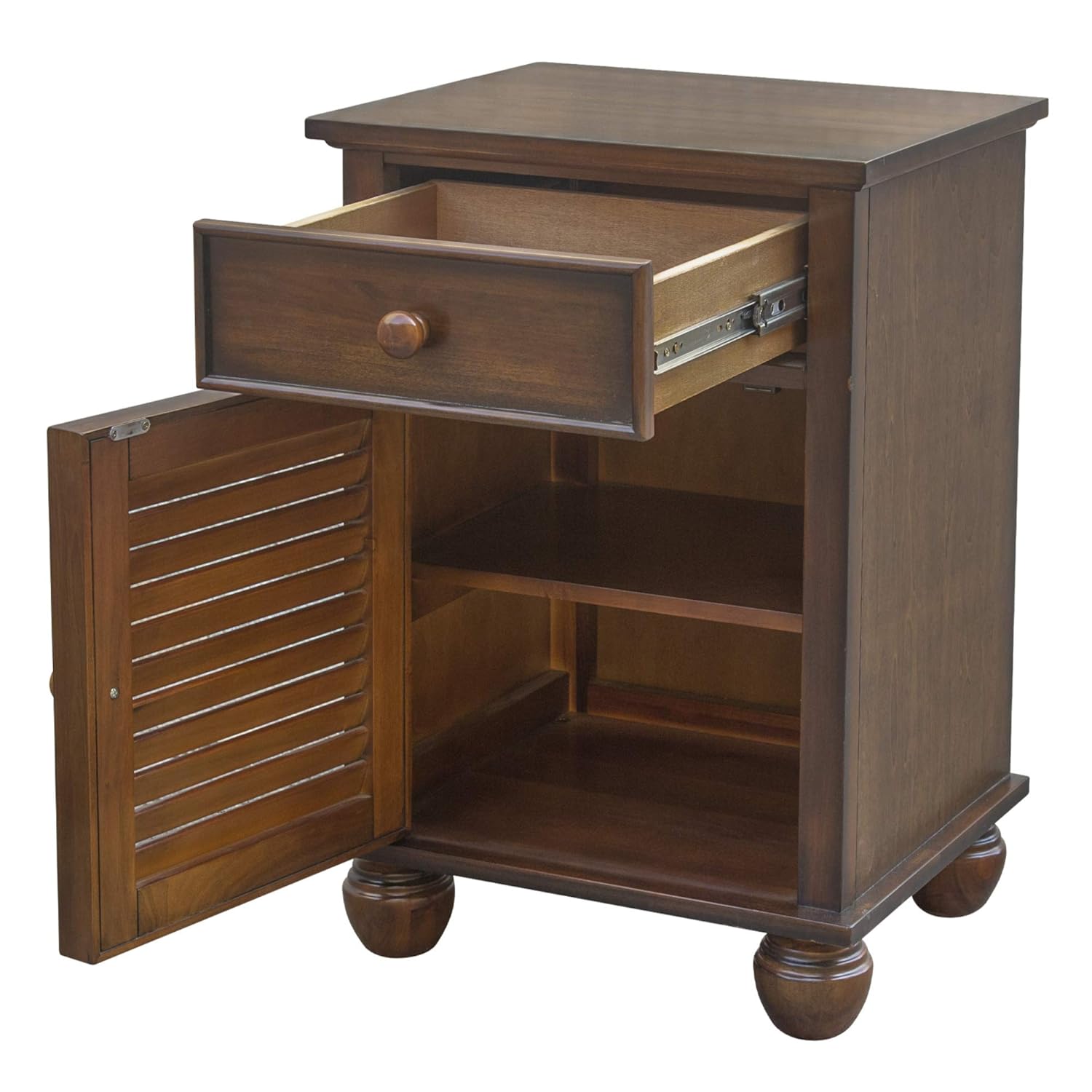 Tropical Walnut Wood Nightstand with Felt Lined Drawer P952285