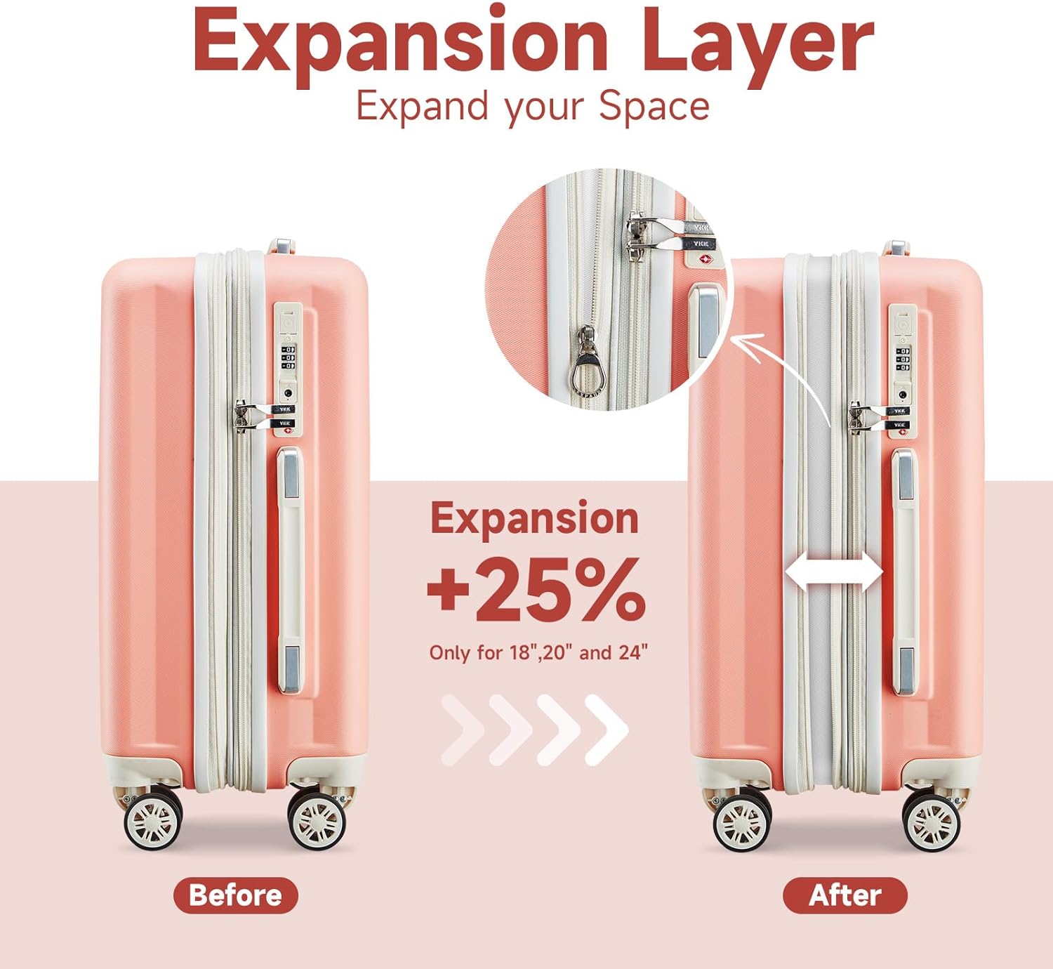 4 Piece Hardside Expandable Luggage Set with Spinner Wheels TSA Lock, Pink Beige W1477