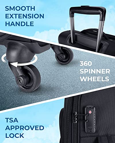 Black Expandable 20 inch Carry on Luggage with Spinner Wheels Z780491