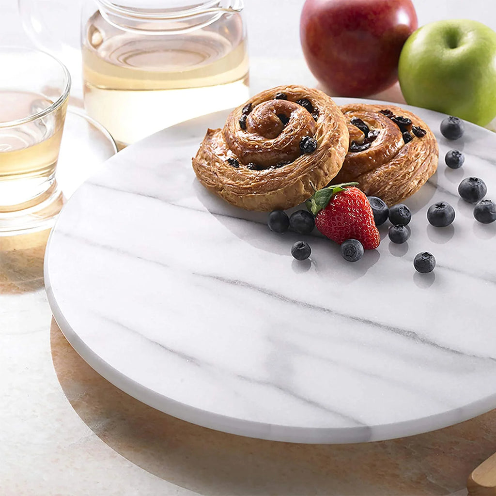 Natural Marble Lazy Susan Turntable, 12" Diam., Off-White O778