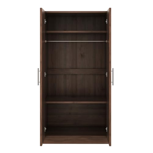 Brown Wooden Armoire Closet with 3-Shelves and Hanging Rail E95471