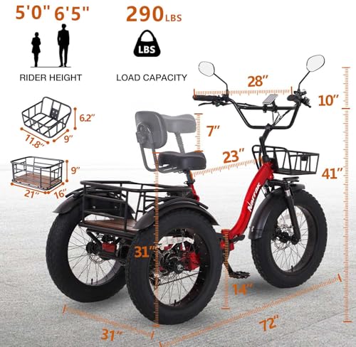 750W 48V13Ah 20"x4.0" Aluminum Folding Fat Tire 3 Wheel Electric Trike X2756