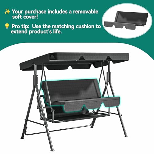 3 Person Patio Swing Chair with Adjustable Canopy and Removable Cushion A703