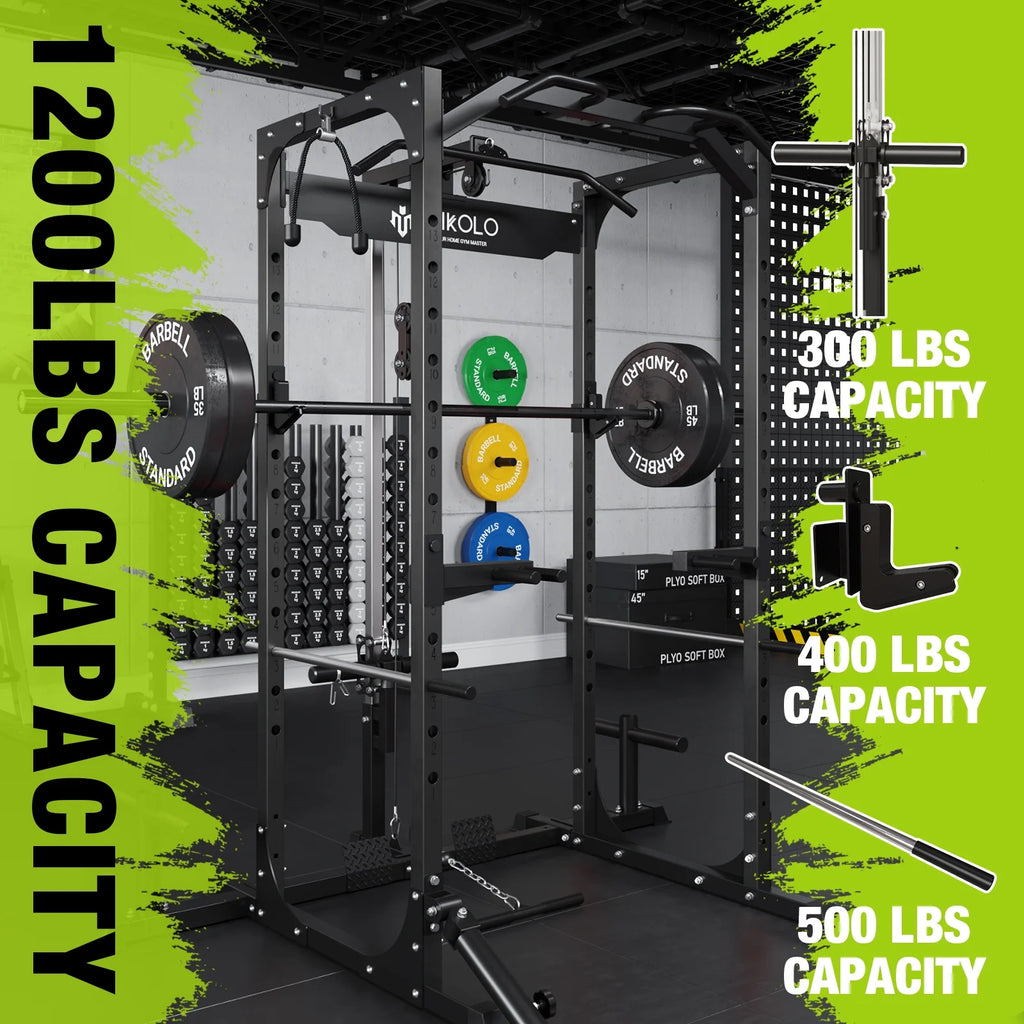 Power Rack Cage with LAT Pulldown System, 1200LBS Capacity, 13-Level Adjustable Height J320345