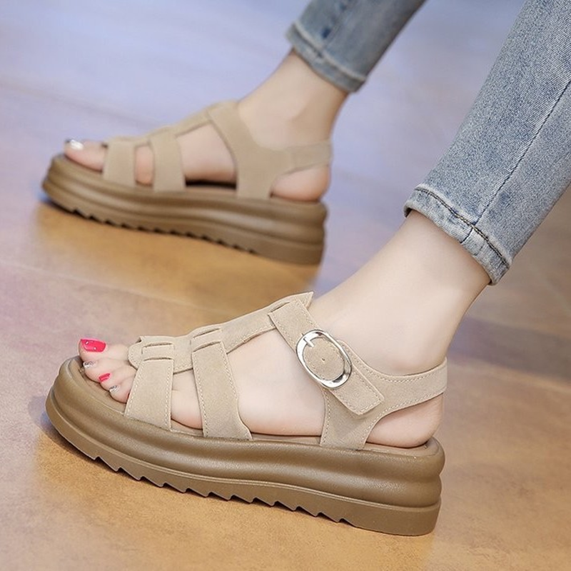 Women's Adjustable Buckle Platform Sandals - Strappy Chunky Sandals Casual Open-Toe Shoes