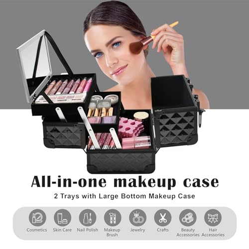 Black Makeup Train Case with Mirror B278733