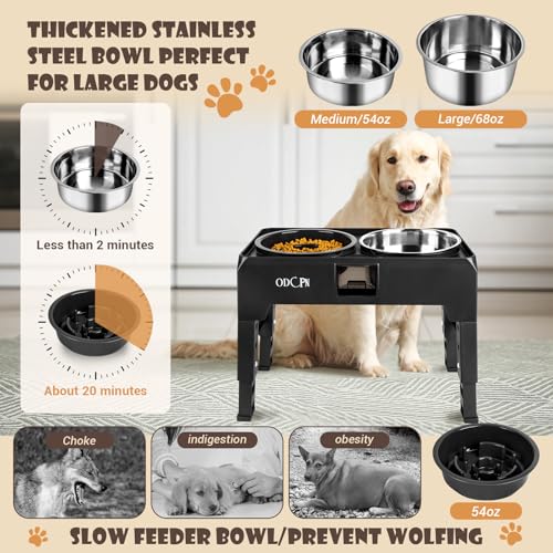 6 Height Adjustable Raised Dog Bowls with 2 Stainless Steel & 1 Slow Feeder Dog Food Bowls, Non-Slip Dog Food Stand with Catchment Drawer I9979