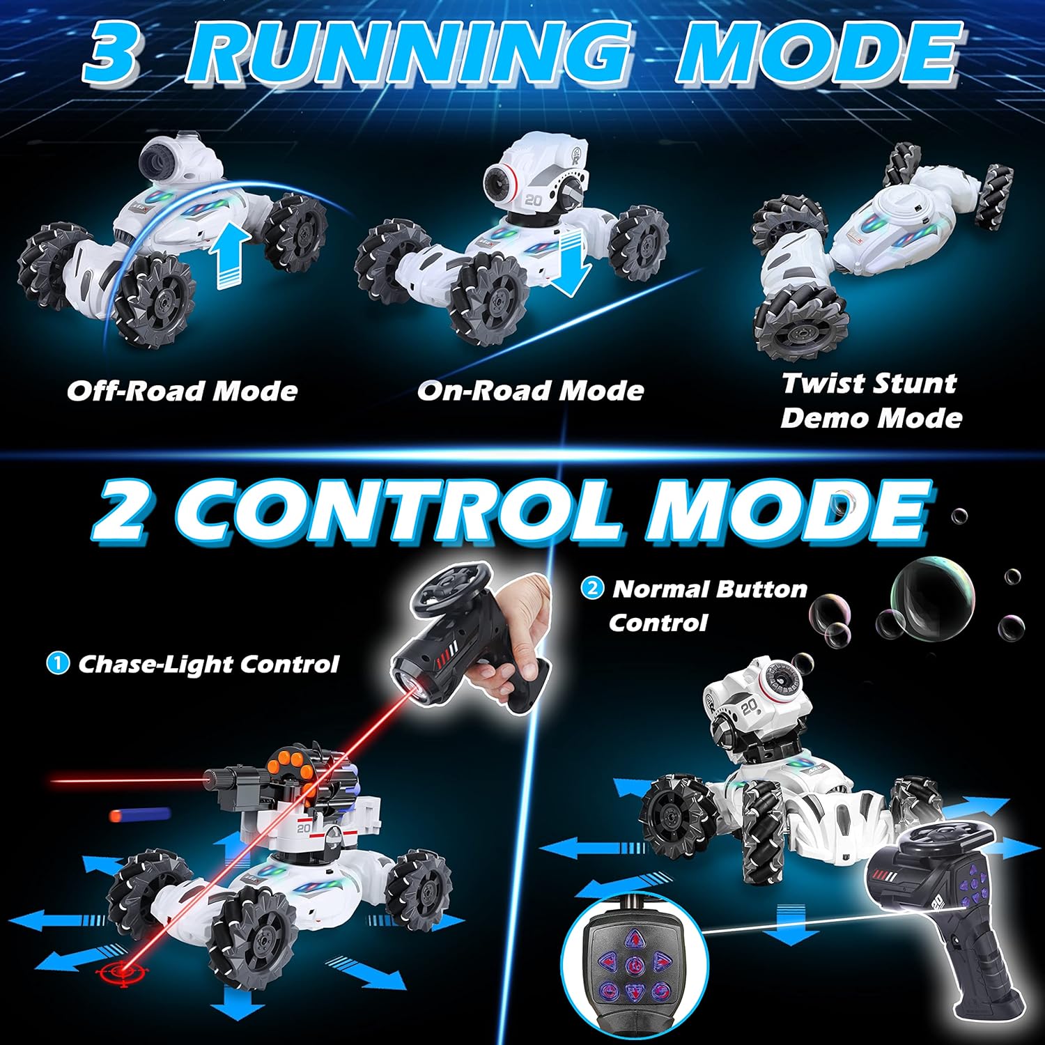4 Head RC Tank Car Shoots Nerf Bullets Bubble Spray U15068