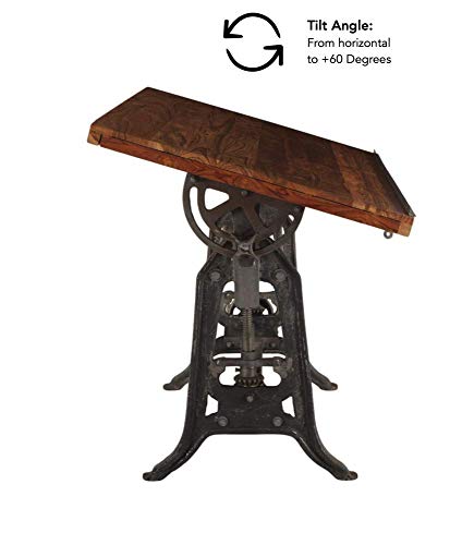 Adjustable Height Drafting Table with Iron Cast Base and Reclaimed Mango Wood Table Top W875560