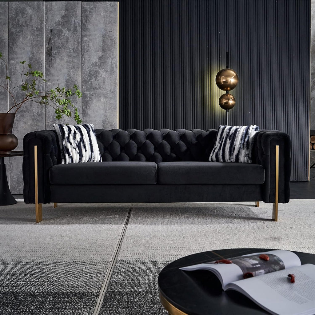 Light Green Tufted Chesterfield Sofa with Metal Legs D620776