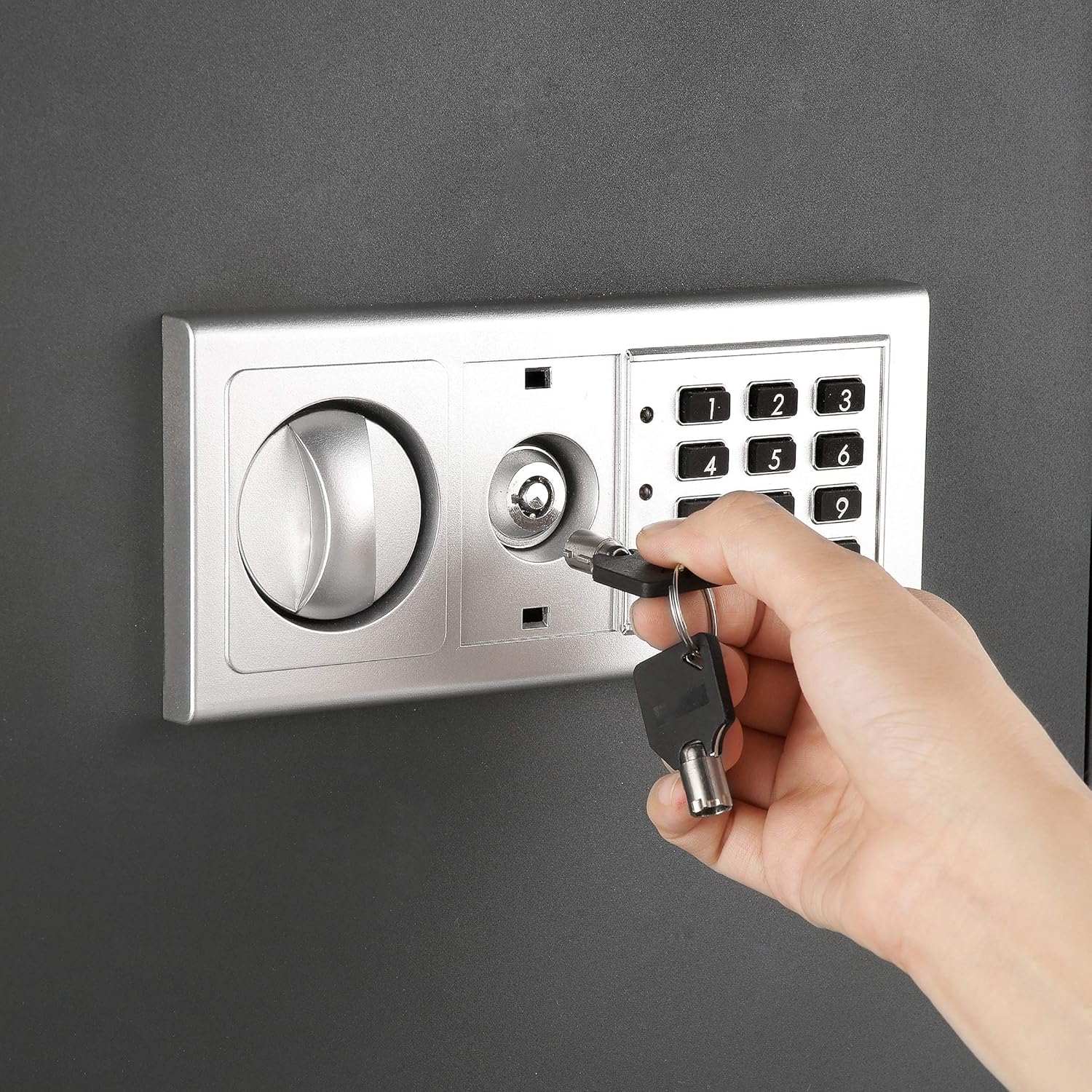 Dark Gray Electronic Flat Wall Safe Box with Digital Keypad and 2 Manual Override Keys C193634