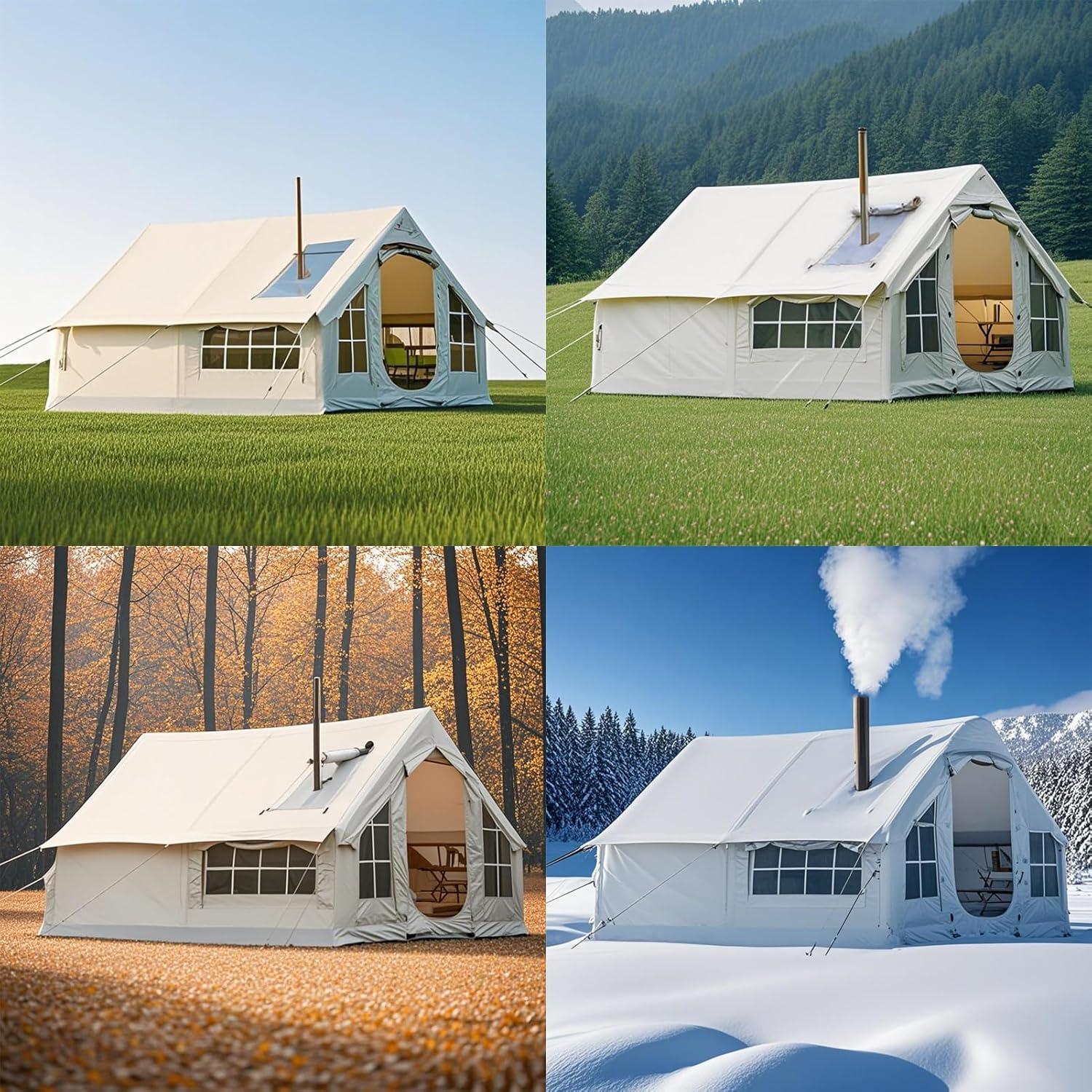 Inflatable Camping Tent with Chimney Opening, 6-8 People with Air Pump & Skylight, 4 Seasons G21262
