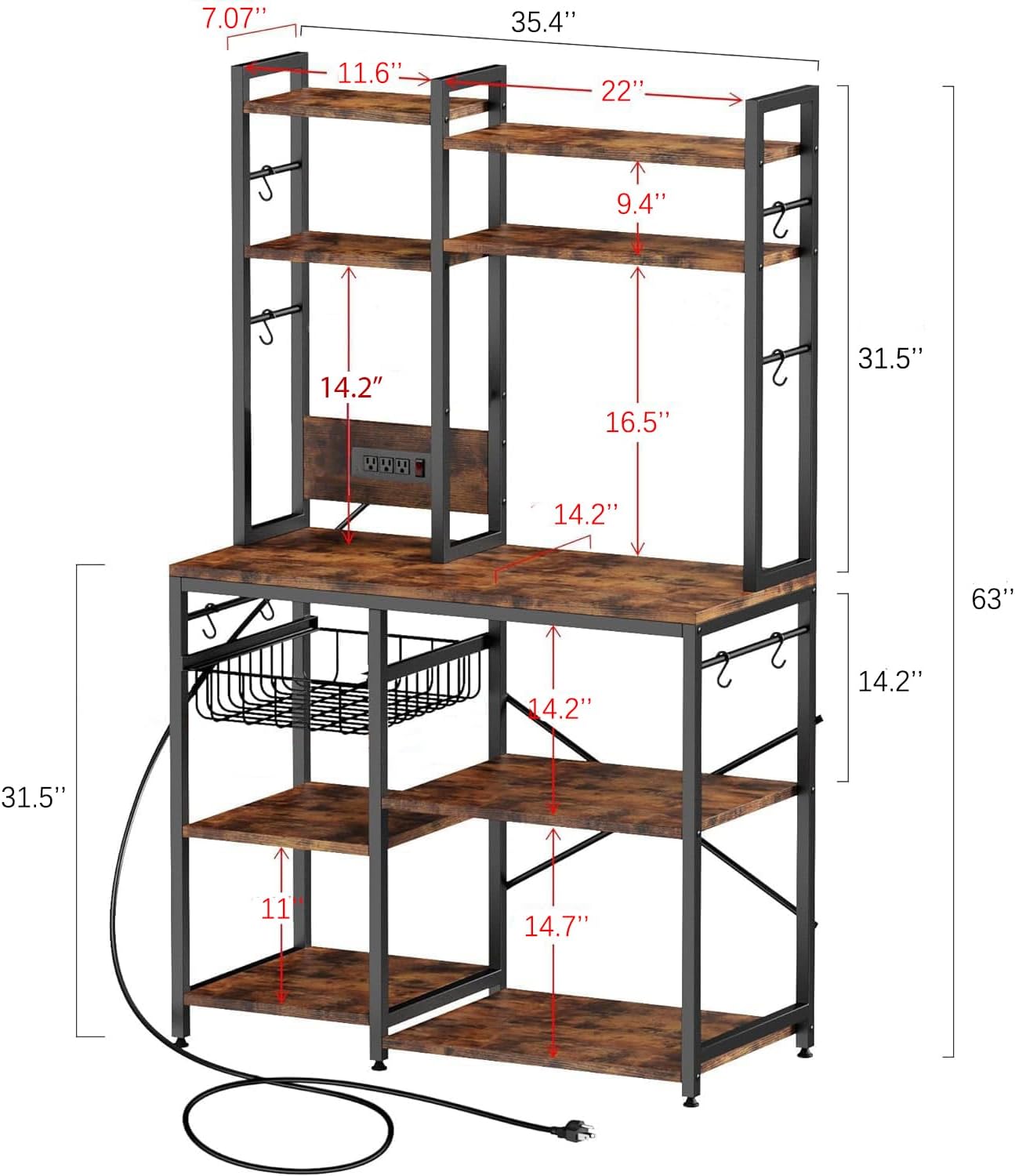 6-Tier Microwave Stand with 12 S-Shaped Hooks V88608