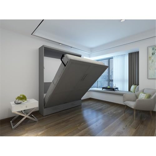 Queen Size Gray Solid Wood Murphy Wall Bed A5539