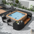 Gray Outdoor Rattan Sectional Sofa with Wooden Seats and Storage B3009