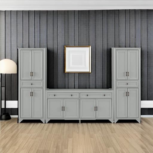 3-Piece Distressed Gray Sideboard Buffet Cabinet and Kitchen Storage Pantry Set Q34447