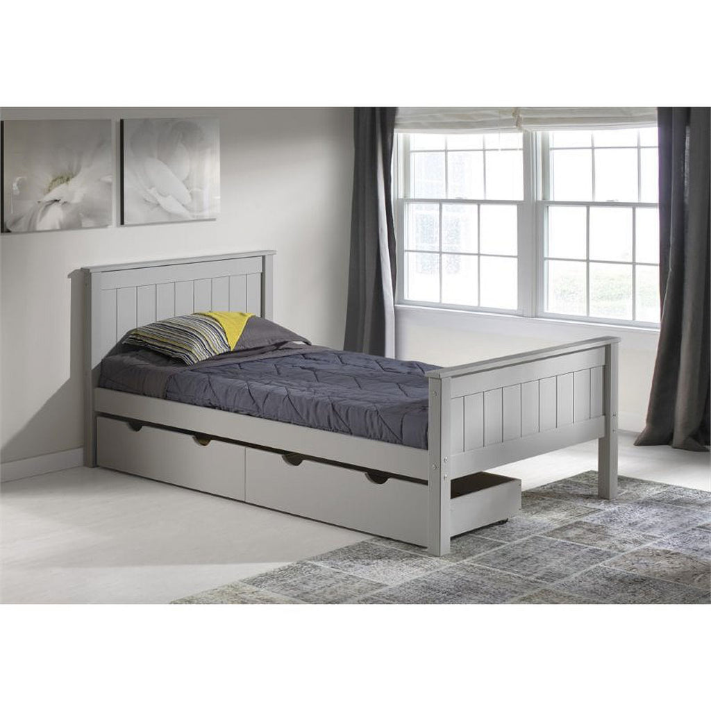 Kids Twin Wood Platform Bed with Storage Drawers in Dove Gray Q233124