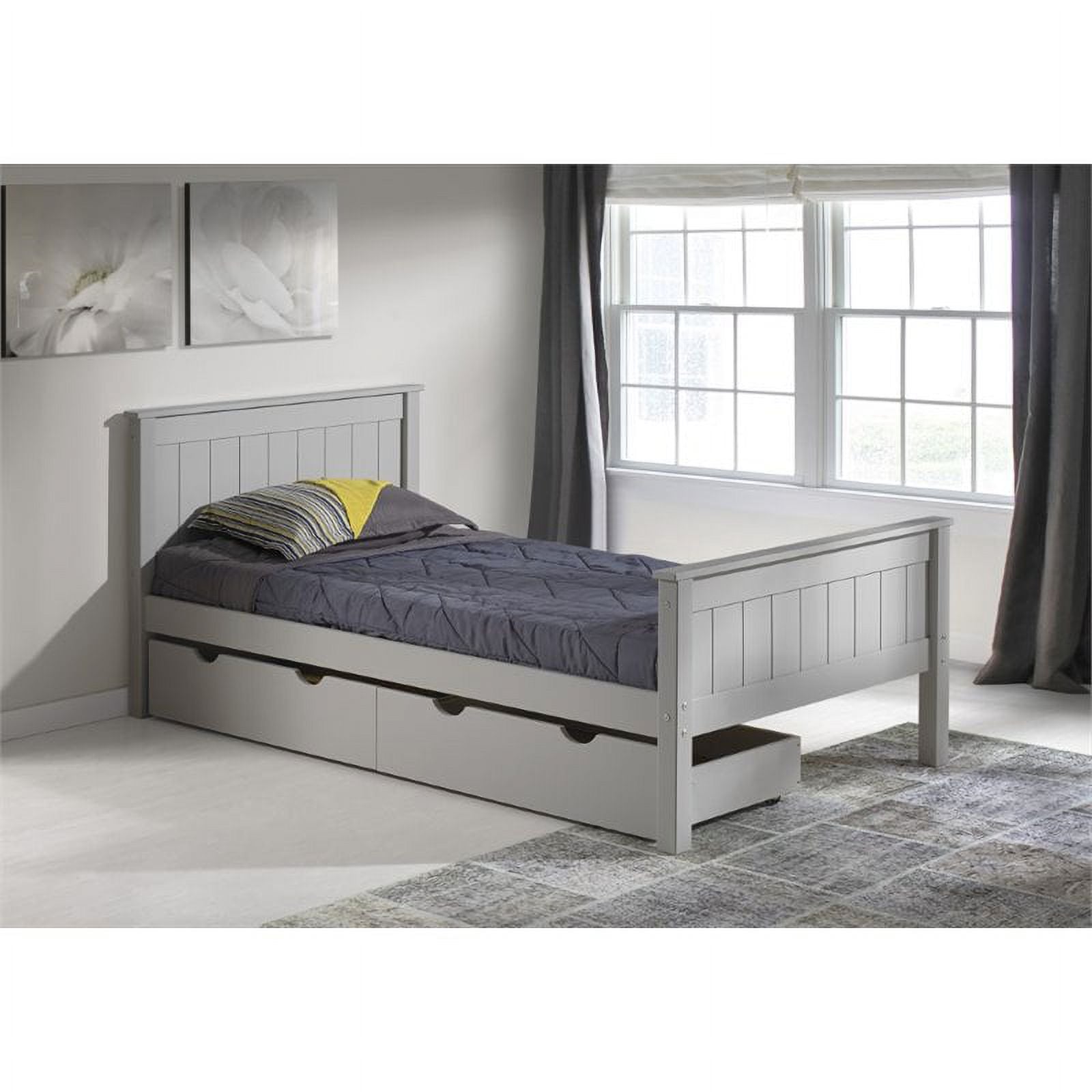 Kids Twin Wood Platform Bed with Storage Drawers in Dove Gray Q233124
