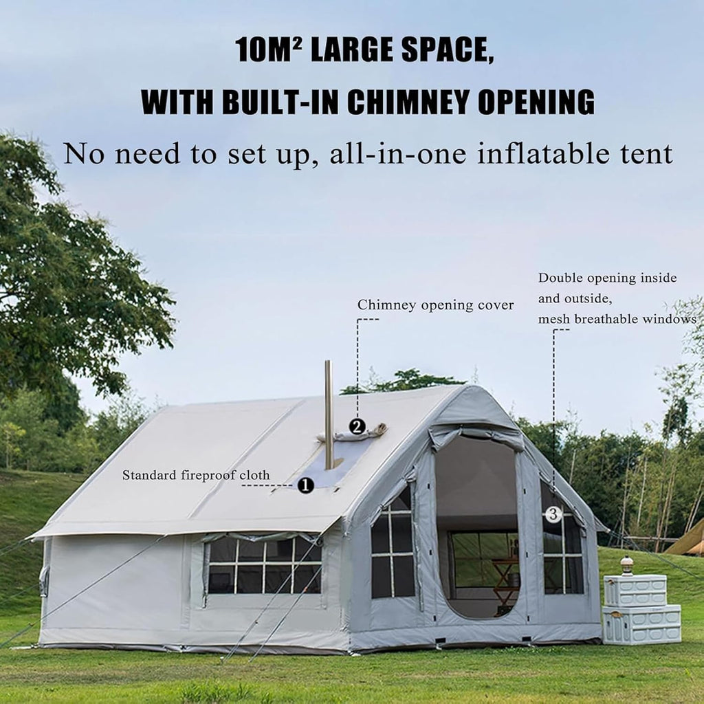 Inflatable Camping Tent with Chimney Opening, 6-8 People with Air Pump & Skylight, 4 Seasons G21262