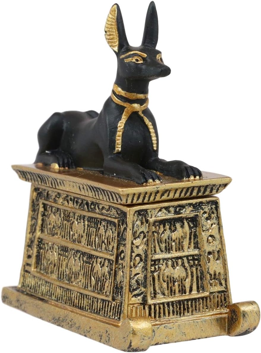Black And Gold Finish Anubis Dog Cartouche Box Figurine Y6137