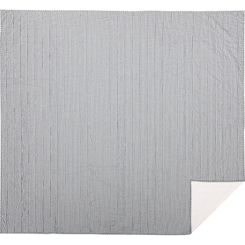 Blue Ticking Stripe Queen Quilt Coverlet U8418