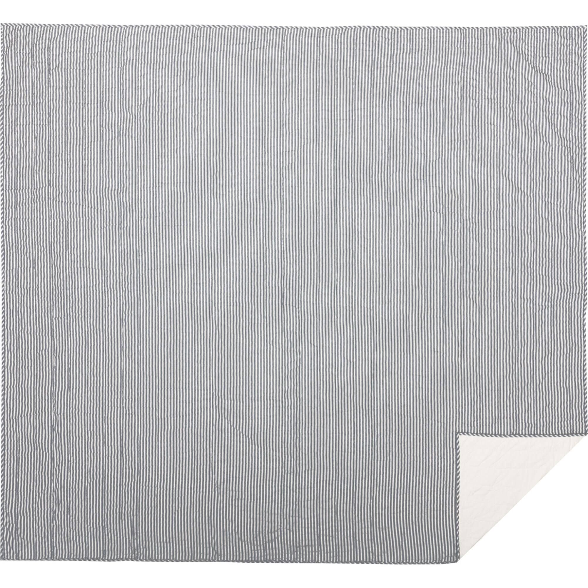 Blue Ticking Stripe Queen Quilt Coverlet U8418