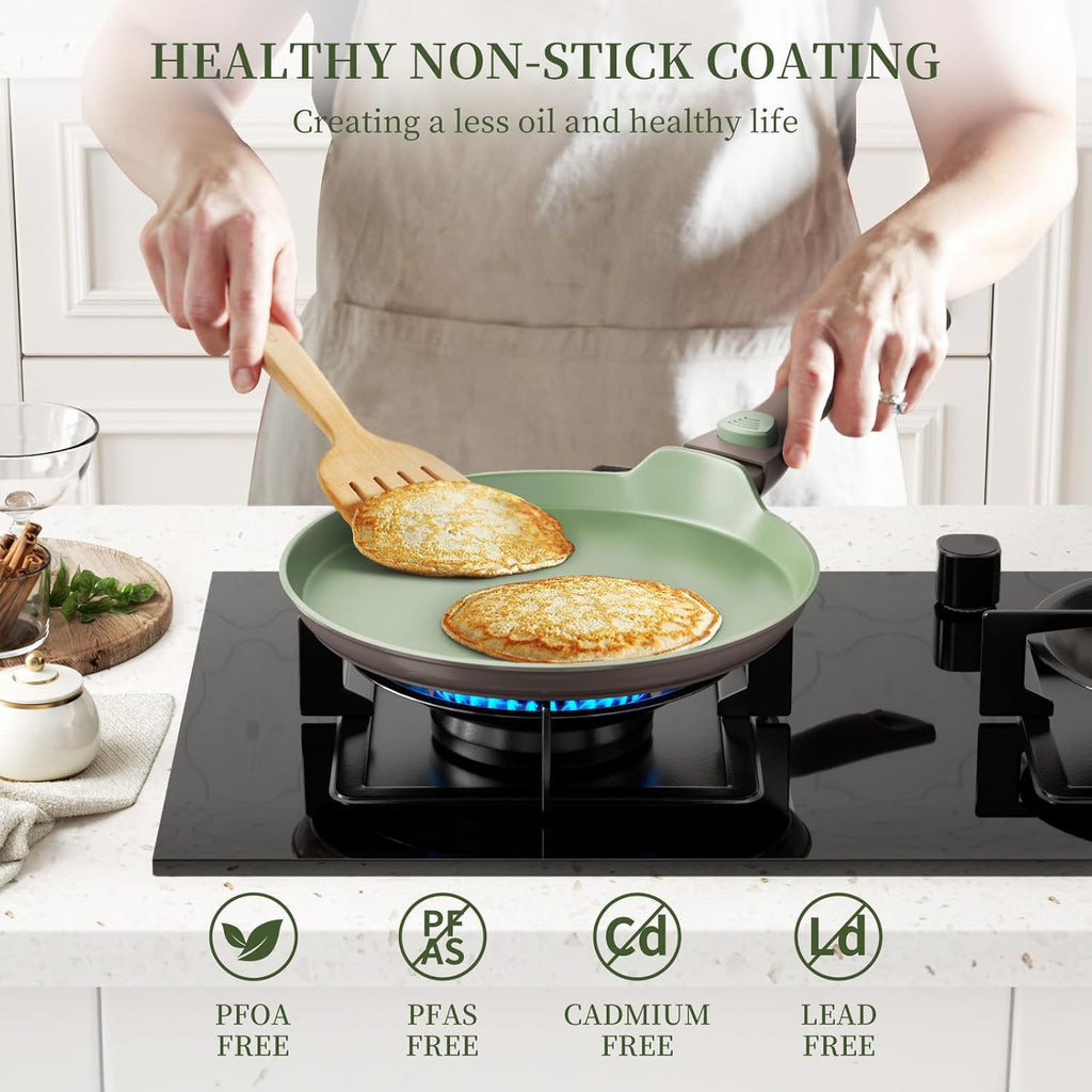 Green Nonstick Crepe Pan Set with Spreader 10&11Inch Detachable Handle I4117