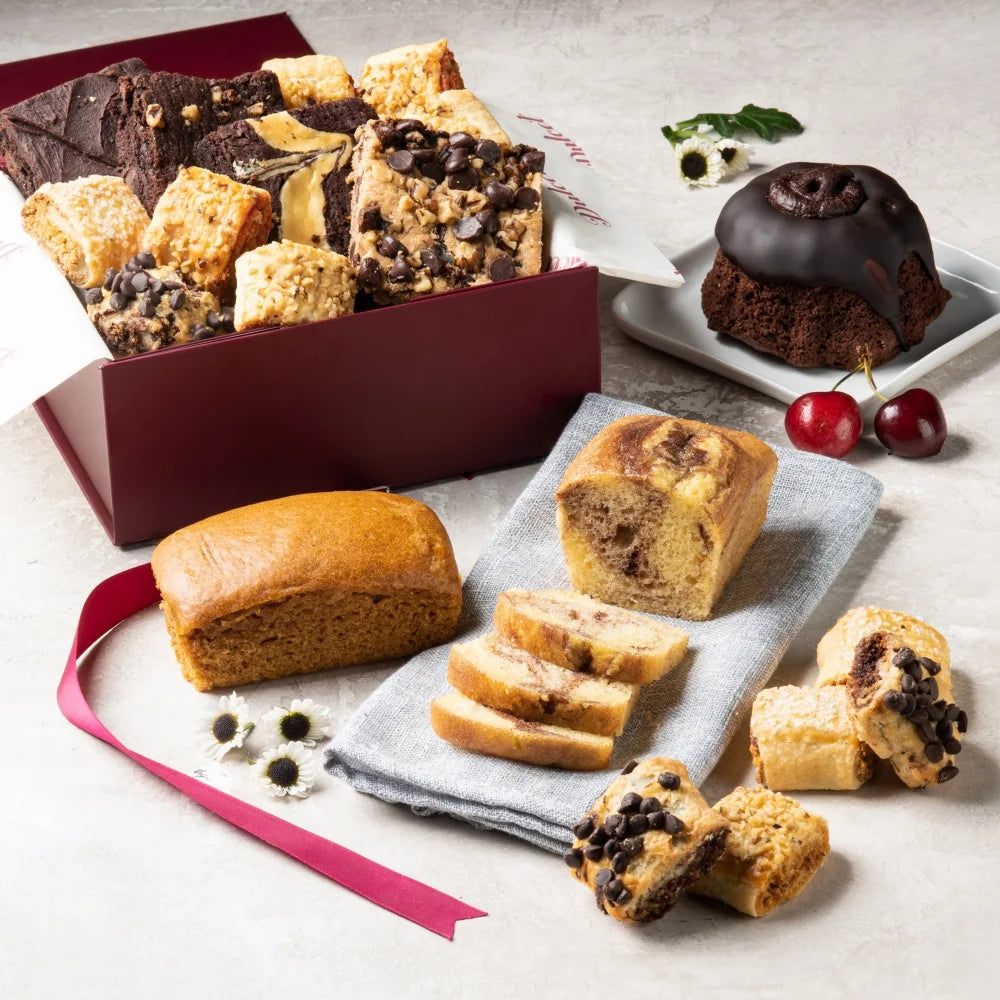 Assorted Bakery Gift Basket with Chocolate Lava Bundt, Chocolate Brownies, Pumpkin and Marble Loaf, and Assorted Rugelach K5287
