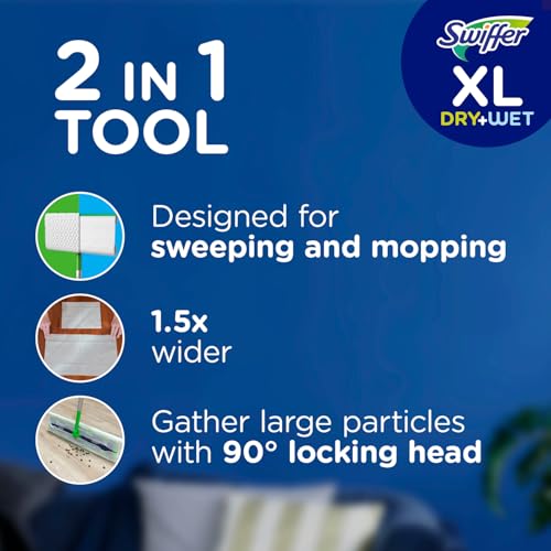 2-in-1 Dry + Wet Floor Mopping Kit with Sweeper, 8 Dry Cloths, 2 Wet Cloths T7484