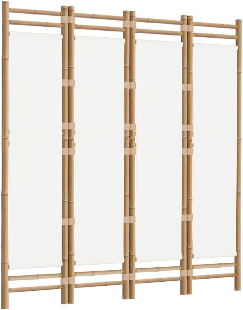 Cream White 4-Panel Bamboo Room Divider P836657