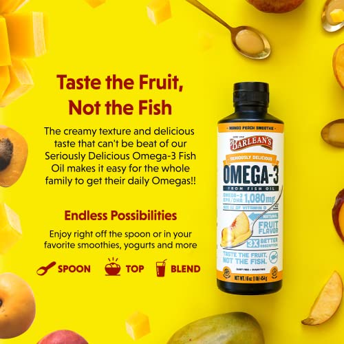 Mango Peach Omega 3 Fish Oil Liquid Supplement, 16 oz X33078