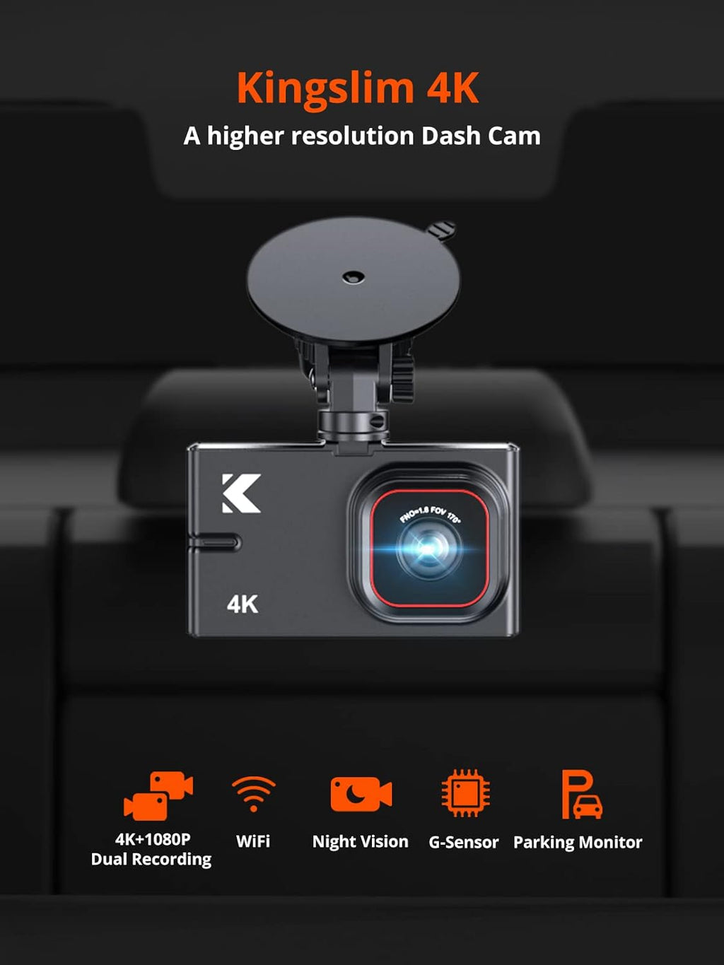 4K Front and Rear Dual Dash Cam with WiFi, Night Vision, Black Z848754