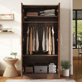Brown Wooden Armoire Closet with 3-Shelves and Hanging Rail E95471