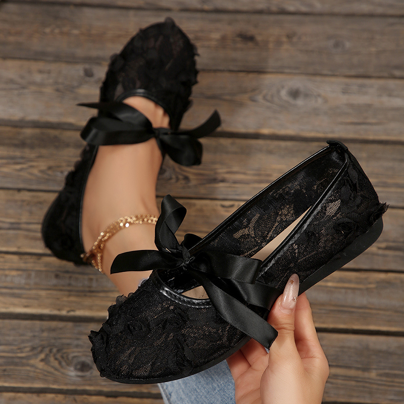 Women's Floral Lace Mesh Flats – Breathable Tulle Mesh for Everyday Wear