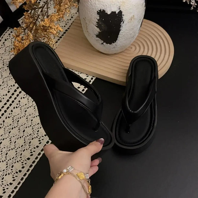 Women's Platform Flip Flops Chunky Wedge Thong Sandals Non-Slip Casual Beach Shoes
