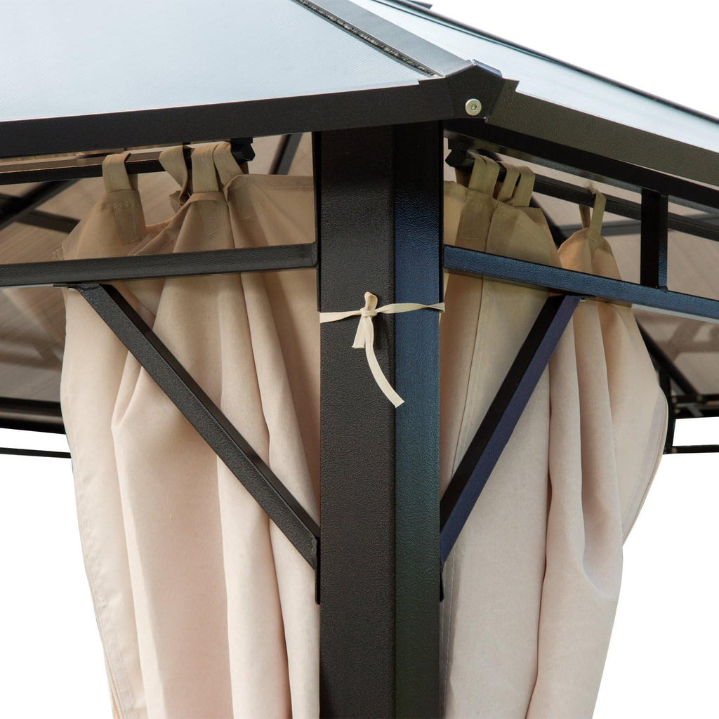 Off-White 10' x 12' Hardtop Gazebo with Polycarbonate Roof Aluminum Frame D3799