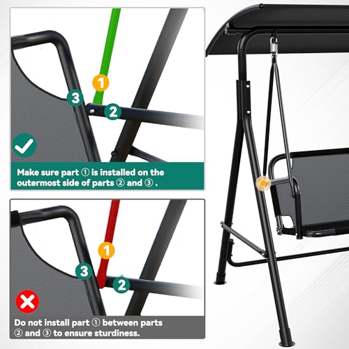 3 Person Patio Swing Chair with Adjustable Canopy and Removable Cushion A703
