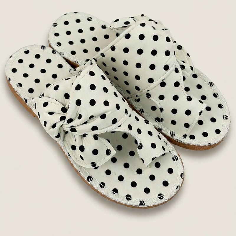 Women's Printed Bow-Detail Open-Toe Flat Slides