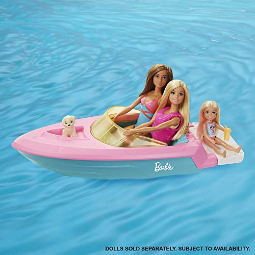 Toy Boat with Pet Puppy, Life Vest & Beverage Accessories, Fits 3 Dolls R769384