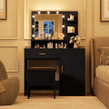 White Vanity Desk with Mirror and Lights and Drawer G773493